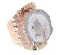 SOLUSTRE Gold Plated Natural Stone Crystal Ring Irregular Raw Stone Finger Jewelry Decorative Ring for Women Chic White Gold Plated