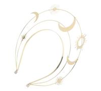 SOLUSTRE Golden Star and Moon Headpiece Three-layered Sunburst Zinc Alloy Crown Headband for Women Versatile and Comfortable Accessory for Birthday Party and Theme Gatherings