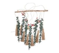SOLUSTRE Green Eucalyptus Leaf Rope Ornament for Indoor and Balcony Wall Decor, Decorative and Practical Hanging Pendant Made of Plastic, Wood and Rope with Vivid and Realistic Design