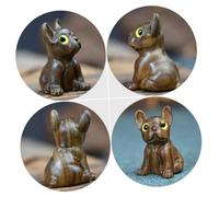 SOLUSTRE Hand Carved Sandalwood French Bulldog Figurine Wooden Craft Ornament for Home Office Desktop Decor Unique Polished Wood Sculpture with Classic Design Comfortable Touch Random Color