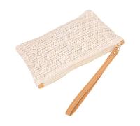SOLUSTRE Hand-Woven Straw Craft Bag Large Capacity Small Change Purse with Zipper Comfortable Touch Feeling Portable Coin Purse for Work and School Use