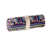 SOLUSTRE Handmade Ethnic Style Canvas Rolling Pencil Holder Large Capacity 24-Slot Pencil Roll Wrap Organizer Portable Pen Bag for School and Office