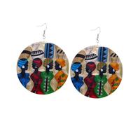 SOLUSTRE Handmade Natural Wood Earrings for Women Lightweight Geometric African Jewelry with Painted Cartoon Design Comfortable Fashion Accessory for Parties and Daily Wear