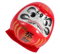 SOLUSTRE Handmade Red Ceramic Miniature Zen Statue Doll Unique Japanese Design, Traditional Dharma Figurine for Bookshelves and Special Occasions, Japanese Lucky Ornament Home Décor