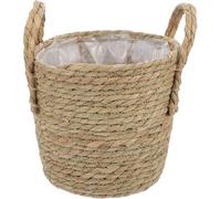 SOLUSTRE Handwoven Plastic Plant Basket with Waterproof Lining for Indoor Flower Pots and Plants, Artistic Sense Natural Touch Wicker Planter for Corridor and Balcony Decoration