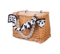 SOLUSTRE Handwoven Rattan Flower Basket Lightweight Wicker Tote Bag for Wedding Flower Girl with Faux Handle Multipurpose Picnic Shopping Travel Accessory