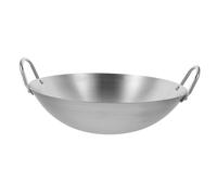 SOLUSTRE Heavy Duty Stainless Steel Wok 34cm Dual-Handle Frying Pan Thickened Cookware for Gas and Induction Stoves Kitchen Stir-Fry Pan for Everyday Cooking