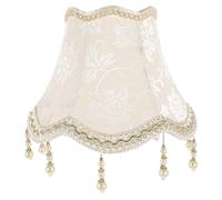 SOLUSTRE Jacquard Vintage Pendant Light Cover Beaded Scallop Dome Lampshade Beige Fabric Fade-Resistant for Bedroom and Living Room
