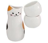SOLUSTRE Japanese Style Ceramic Sake with Luck Cat Design Traditional Sake Kettle and Cup Smooth Surface Pot for Comfortable Pouring Elegant Table Decoration Japanese Gift for Cat Lovers