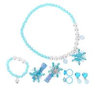 SOLUSTRE Jewelry Set Snowflake Necklace Bracelet Ring Ear Clips Bow Hair Accessories for Lightweight Skin-friendly Plastic Resin Party Favor