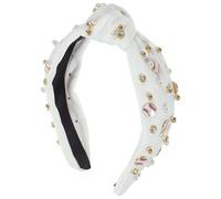 SOLUSTRE Knotted Pearl Headband for Women Wide Fabric Hairband with Bowknot Design, Soft and Comfortable Hair Accessory for Curly Hair and Everyday Wear