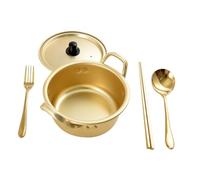 SOLUSTRE Lightweight Korean Noodles Pot with Double Handles Heat-Resistant Nonstick Ramen Cooking Pot for Home Picnic Restaurant Use Includes Chopsticks Fork and Spoon