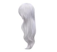 SOLUSTRE Long Curly Silver Grey Cosplay Wig for Women with High Temperature Fiber Material, Ventilative and Comfortable for Daily Wear, for Dancing Party and Halloween Costume