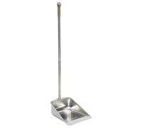 SOLUSTRE Long Handle Dustpan Metal Upright Dust Pan with Wide Mouth and Rounded Folded Edges for Household Cleaning and Pet Hair Collection, Space-Saving Design with Slightly Raised Base