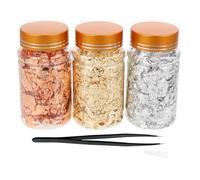 SOLUSTRE Manicure with Tweezer Gilding Flake Metallic Gold Foils Nail Art Accessories Kit Easy Application Imitation Gold Foil for Artificial Nails , for Theme Holiday Parties