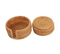 SOLUSTRE Manual Woven Insulated Cup Coasters Set 6pcs 10cm Diameter Natural Rattan Heat Resistant Coaster Mats for Home Decor and Dining Table