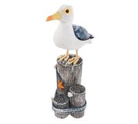 SOLUSTRE Mediterranean Style Coastal Table Decor Hand Carved Wooden Sea Bird Figurines with Sturdy Stump Base Nautical Ocean Beach Themed Ornament for Home Bathroom