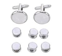 SOLUSTRE Men's Cuff Links and Tuxedo Shirt Studs Set round Enamel Shell, Seamless Coordination and Wear Resistant Design, for Business and Formal Occasions, French Style Accessories