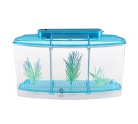 SOLUSTRE Mini Fish Tank Self-cleaning Desktop Aquarium with Three Grid Design Blue Plastic Square Fish Tank for Home Decoration