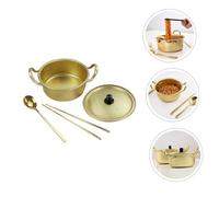 SOLUSTRE Multi-Function Korean Ramen Cooker Pot Aluminum Household Noodle Pot with Gold Chopsticks and Utensils Even Heat Distribution for Instant Noodles Seafood Rice Compact and Portable