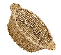 SOLUSTRE Multipurpose Synthetic Material Straw Casserole Basket with Double-Ear Design and Ceramic Pot Mat, Lightweight Cushion Storage Pad for Kitchen Shelves to Prevent Scalding Desktop