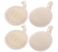SOLUSTRE Natural Loofah Bath Sponge 4pcs with Cotton-Linen Blend, 8x8cm Textured Exfoliating Body Scrubber Pads for Shower and Spa Use, Washable Loofah Suitable for Gentle Skin Cleansing