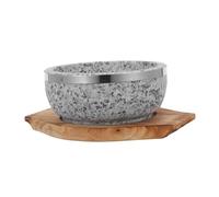 SOLUSTRE Natural Stone Korean Bibimbap Bowl with Carbonized Wood Base Heat-resistant Cooking Pot for Soup Rice and Daily Serving Traditional Kitchenware for Home and