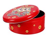 SOLUSTRE New Year Tinplate Cookie Tin Biscuit Storage Box Multi-use Candy Container with Festive Cute Design, Sturdy and Not Easy to Wear, for Holiday Decoration and New Year Party