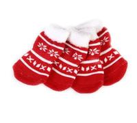 SOLUSTRE Non-slip Cotton Socks Christmas Style 4pcs Dog Puppy Cat in Red for Pet Paws Protection against Snow and Ice, Size S Winter Paw Protectors for Indoor and Outdoor Use
