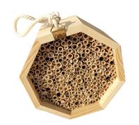 SOLUSTRE Octagonal Wooden Bee Hive Combination Made of Pine and Reed, Hanging Bee House Providing A Safe Environment and Comfortable Nesting Place for Pollinators, for Balcony and Garden