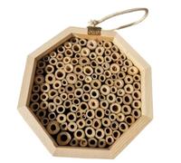 SOLUSTRE Octagonal Wooden Bee House for Garden and Balcony, Pine and Reed Material Providing Safe Environment and Supporting Pollinators Natural Aesthetics and Beautiful Decoration