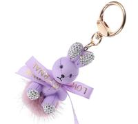 SOLUSTRE Plush Purple Bunny Keychain Charm with Bow, Rabbit Craft Key Ring for Car Keys and Backpack Hanging Decor, Cute Bag Pendant Accessory for Women and