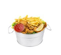 SOLUSTRE Portable Iron Food Serving Bucket with Handles for Fried Chicken and Bread, Silver Small Ice Storage Barrel for Parties and Entertainment
