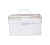 SOLUSTRE Portable Large Makeup Box with Lid, Multipurpose Pp Cosmetic Container for Travel and Makeup Artists, White Plastic Storage Case with Handle for Easy Carrying