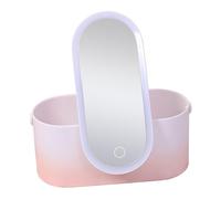 SOLUSTRE Portable Makeup Storage Box with LED Lighted Rotatable Cosmetic Mirror, Pink Gradient Abs Plastic Handheld Vanity Case for Travel and Home Use,