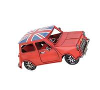SOLUSTRE Retro Mini Car Model with Detailed Workmanship, Red Tinplate Desktop Decoration for Home Adornment and Art Sculpture, Creative Collectible Vehicle Ornament