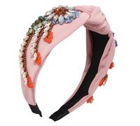 SOLUSTRE Retro Rhinestone Embroidery Headband for Girls, Elegant Pink Cloth Hair Accessory Creates New Hairstyle, Easy to Put, for Wedding and Engagements