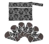 SOLUSTRE Reusable Menstrual Pads 6pcs Set with Portable Bag, Washable Bamboo Carbon Fiber Sanitary Napkins for Postpartum and Period Use, Black Floral S Size, Breathable Random Color