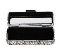 SOLUSTRE Rhinestone Lipstick Case Lip Gloss Storage Box 3.22x1.34x1.18in Lightweight Built-in Mirror for Makeup Enthusiasts Travel Portable Rectangular Silver Bling Lipstick Travel Box