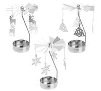 SOLUSTRE Rotary Candle Tea Light Holder: 3pcs Christmas Rotating Candlestick Carousel Snowflake Reindeer Xmas Tree Tea Light Candle Holder Metal Spinning Christmas Decoration for Wedding Gathering