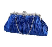 SOLUSTRE Royal Blue Satin Pleated Clutch Bag for Wedding and Weekend, Convertible from Handbag to Cross-body with Two Detachable Chains, Comfortable and Elegant Evening Party Purse