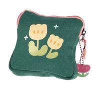 SOLUSTRE Sanitary Napkin Storage Bag and Coin Purse Floral Design Tulip Green Portable Menstrual Pad Pouch for Women Students Travel Period Organizer