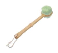 SOLUSTRE Silicone Body Scrubber with Long Bamboo Handle for Shower Bath Dual-Sided Soft Bristles Back Brush for Exfoliating Massaging and Easy Back Cleaning Hanging Design for Bathroom