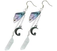 SOLUSTRE Silver Fairy Wings Moon Charm Dangle Earrings for Women Butterfly Wing Design Lightweight Alloy Jewelry for Daily Wear and Special Occasions
