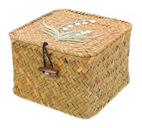 SOLUSTRE Square Seagrass Woven Storage Box with Lid Lightweight Sundries Organizer for Bedroom Office Hard Structure Keeps Accessories Neat and Hidden Easy to Clean Multipurpose Case