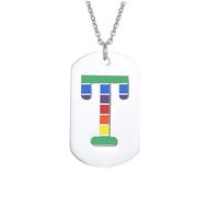 SOLUSTRE Stainless Steel Double Pendant Necklace with Hollow Letter and Rainbow Flag Charm for Lgbtq Pride Chain Unisex Fashion Accessory Gift for Women and Men