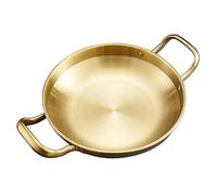 SOLUSTRE Stainless Steel Korean Ramen Pan Double Handle Hot Pot Small Flat Bottom Cookware for Gas and Industrial Stove Uniform Heating Energy Saving Easy Clean