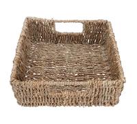 SOLUSTRE Storage Basket with Handle Japanese-style Straw Hand-woven round Brown Cosmetics and Fruit Holder for Wine Cabinet or Party Use