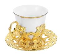 SOLUSTRE Turkish Coffee Cups Set Demitasse Espresso Cups 80ml Vintage Aluminium Alloy Ceramic High Durability Reusable with Saucer Elegant Design for Home Dining