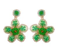 SOLUSTRE Vintage Beaded Flower Drop Earrings for Women Lightweight Woven Dangle Plant Earrings Elegant Handmade Floral Charm for Birthday Wedding Party Accessories